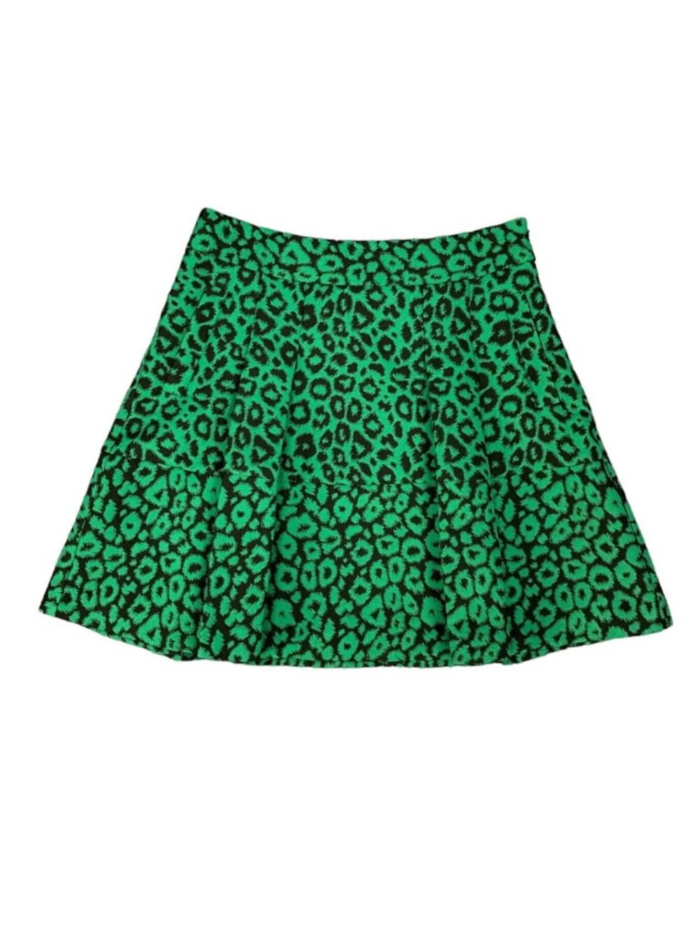 Banana Republic Petite 6P Green Black Leopard Print Circle Skirt Lined Like New